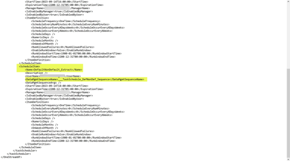 Yellow highlight on the <DataMgmtSequenceName> line.